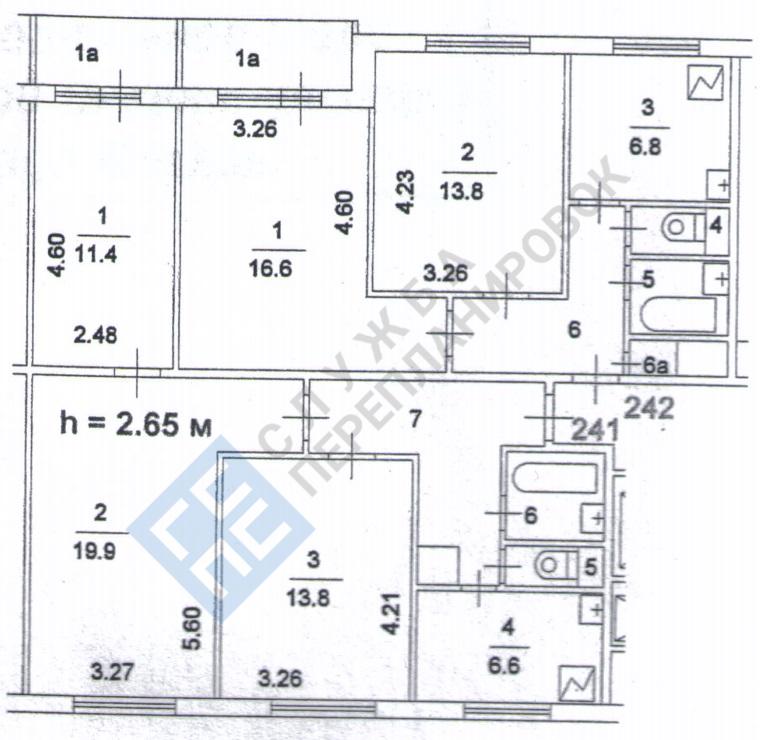 План БТИ в серии 1605АМ/12 с объединением квартир