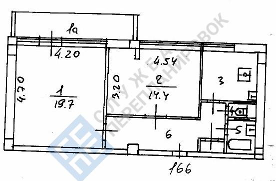 1МГ-601Д план БТИ двухкомнатной квартиры