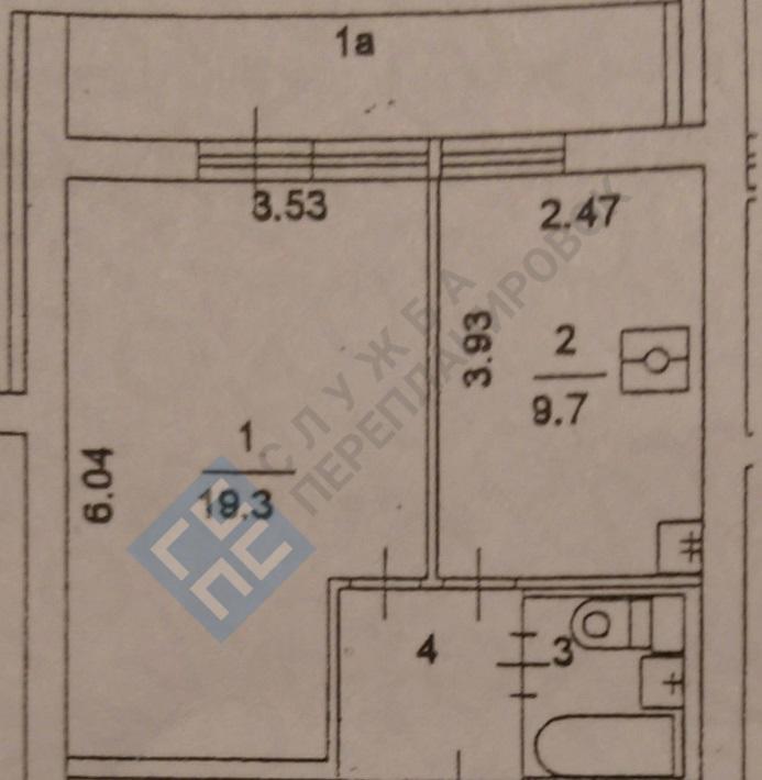 План БТИ однокомнатной квартиры серии И-522А