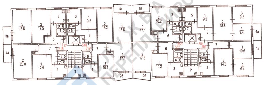 План БТИ секции этажа в серии II-49