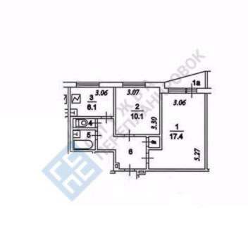 Серия дома II-57, план БТИ двухкомнатной квартиры