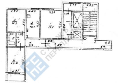 План БТИ трехкомнатной квартиры серии дома II-68-03 с размерами