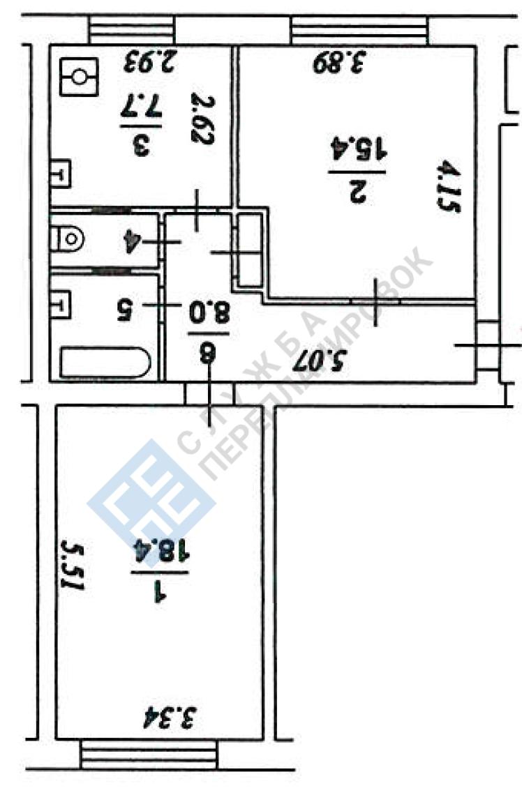 БТИ двухкомнатной квартиры серии II-14 с размерами
