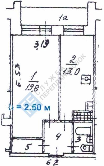 План БТИ однокомнатной квартиры серии дома Башня Смирновская II-67