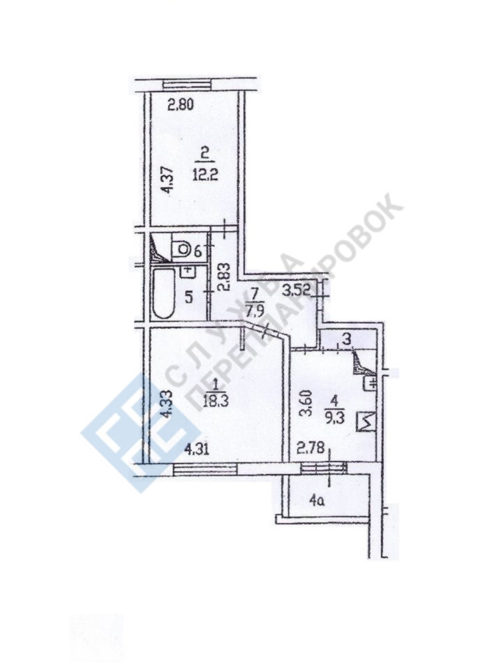 Серия дома П111М план двухкомнатной квартиры с размерами