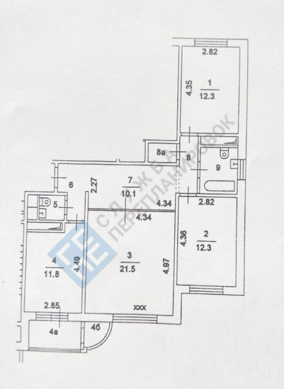Серия дома П111М план трехкомнатной квартиры с размерами
