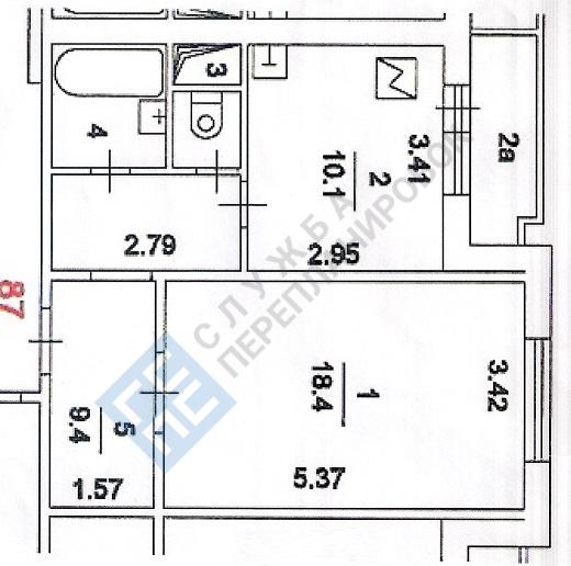 План БТИ однокомнатной квартиры серии дома П3М
