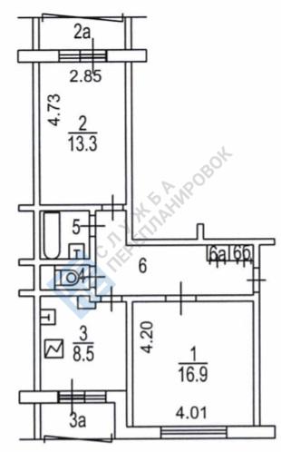 План БТИ двухкомнатной квартиры серии дома П46