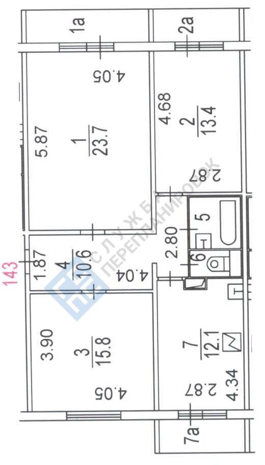 План БТИ трехкомнатной квартиры серии П46
