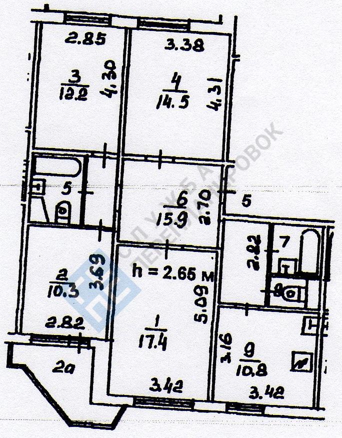 План БТИ четырехкомнатной квартиры в серии ПД4