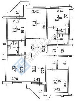 План БТИ пятикомнатной квартиры в серии ПД4 с размерами