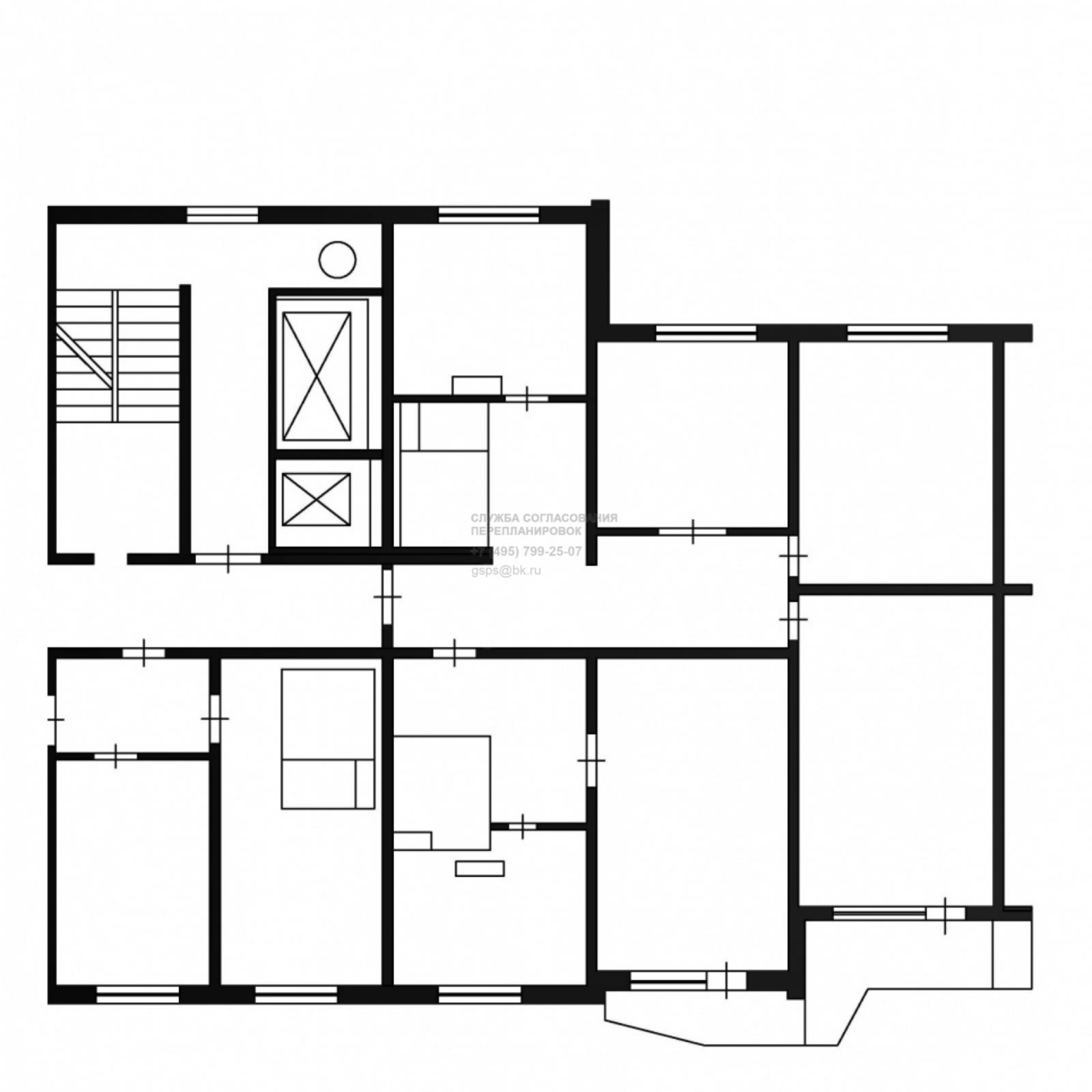 Объединение однокомнатной и трехкомнатной квартиры в серии П44