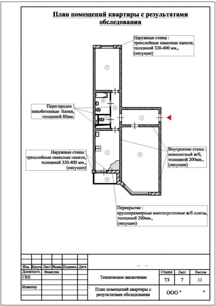 План помещений квартиры с результатами обследования