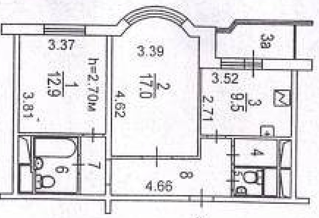 План БТИ двухкомнатной квартиры серии И-155