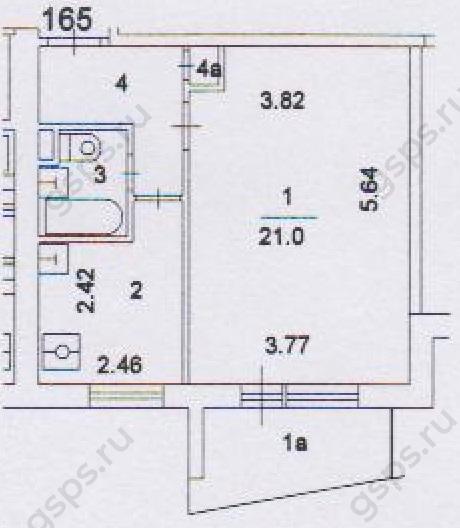 План БТИ однокомнатной квартиры серии 1-515