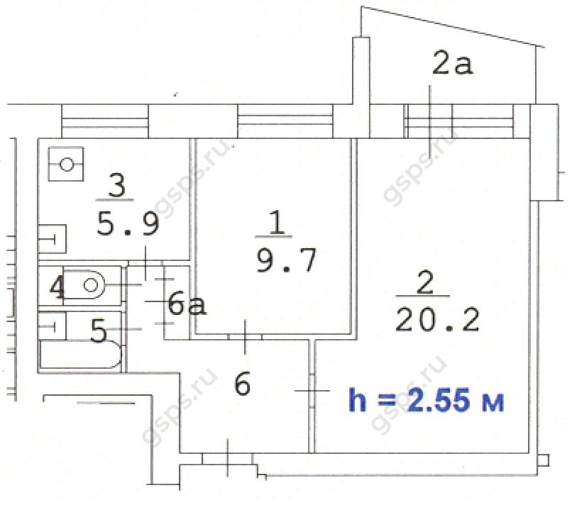 План БТИ двухкомнатной квартиры серии 1-515