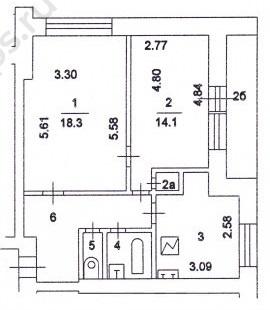 План БТИ двухкомнатной квартиры серии Башня Вулыха