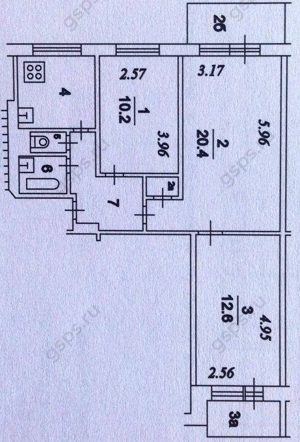 План БТИ трехкомнатной квартиры серии II-49