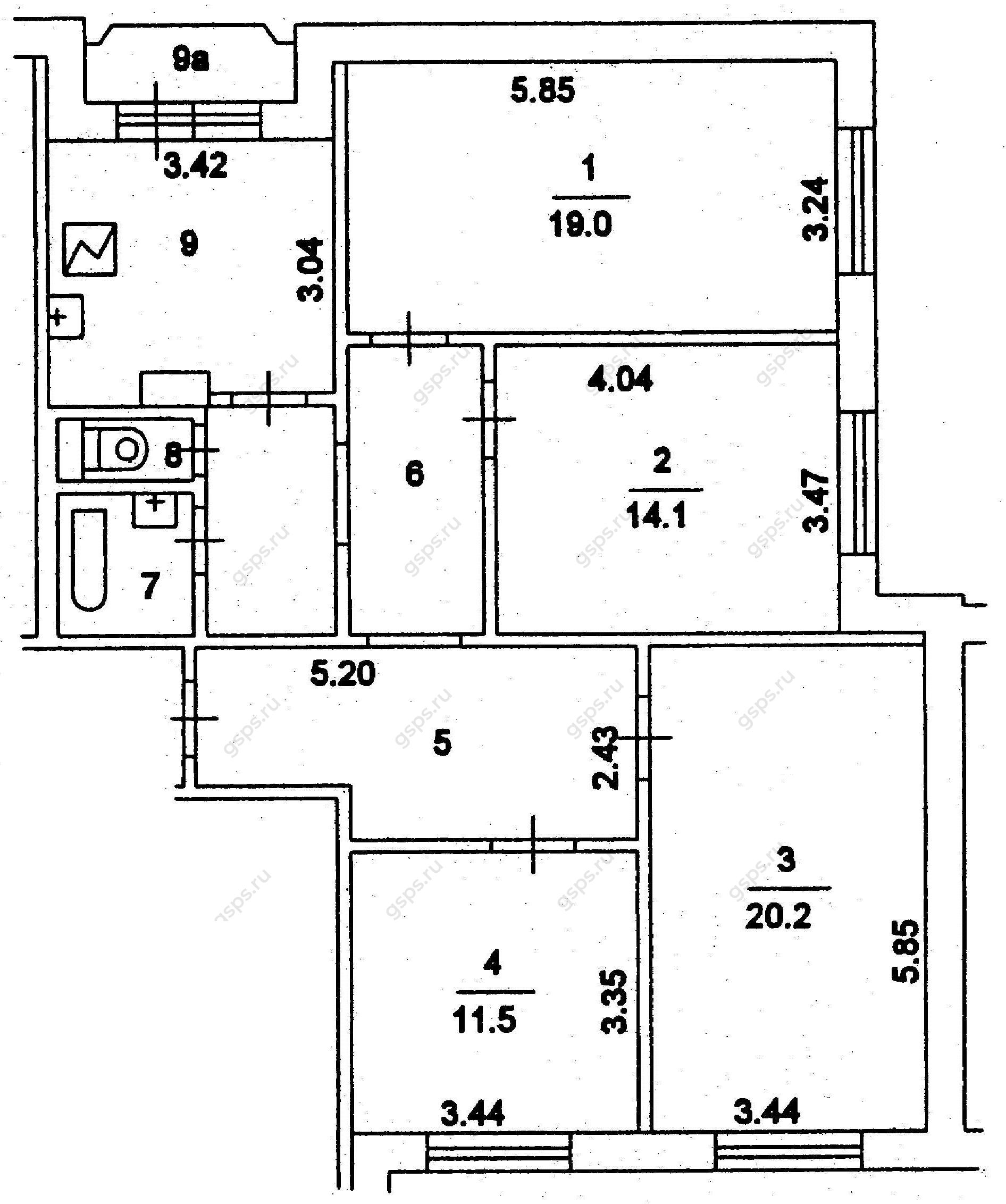 План БТИ трехкомнатной квартиры серии КОПЭ