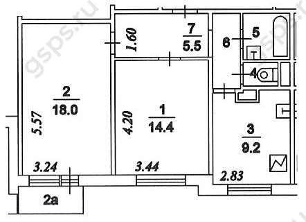 План БТИ двухкомнатной квартиры серии П3