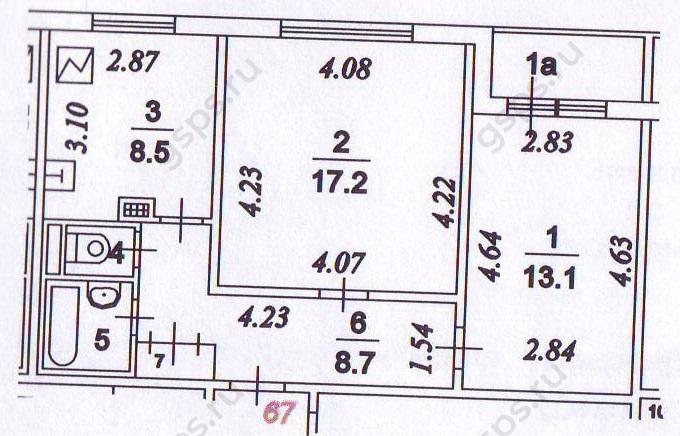 План БТИ двухкомнатной квартиры серии П55