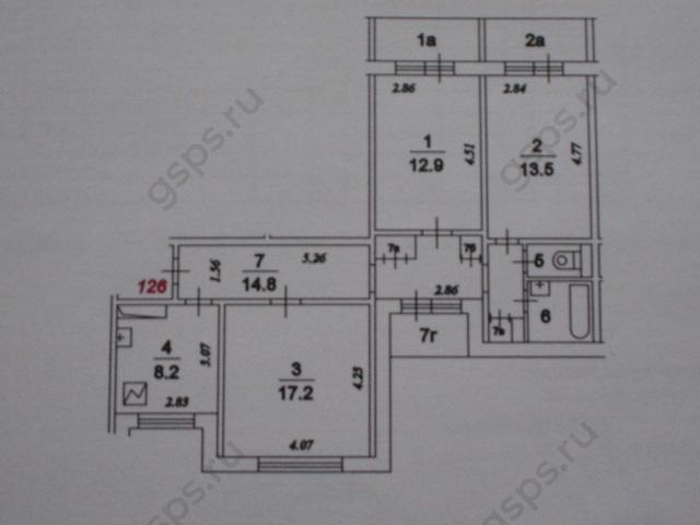 План БТИ трехкомнатной квартиры серии П55