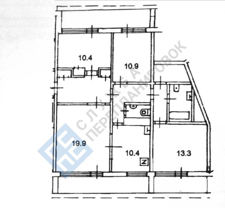 План трехкомнатной квартиры серии дома ЭЖРЧС с размерами