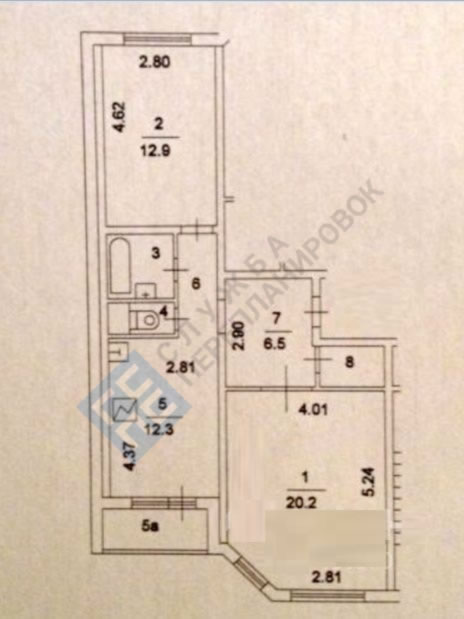 План двухкомнатной квартиры серии дома ИП46С с размерами