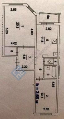 Серия дома ИП46С план двухкомнатной квартиры с размерами
