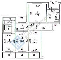 План БТИ четырехкомнатной квартиры серии дома П55