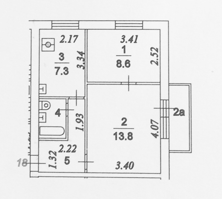 План БТИ двухкомнатной квартиры II-18