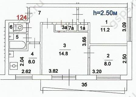 План БТИ трехкомнатной квартиры серии 1-515