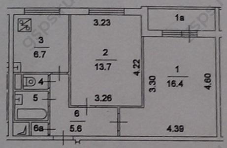 План БТИ двухкомнатной квартиры серии 1605ам
