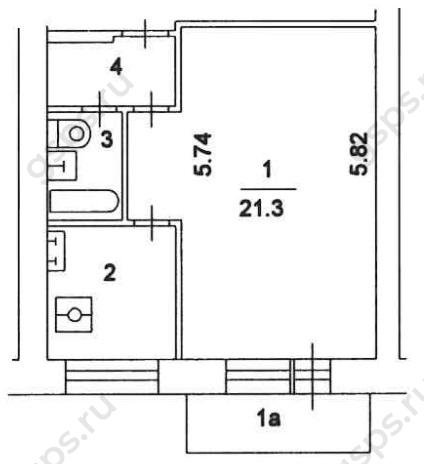 БТИ план однокомнатной квартиры серии II-18