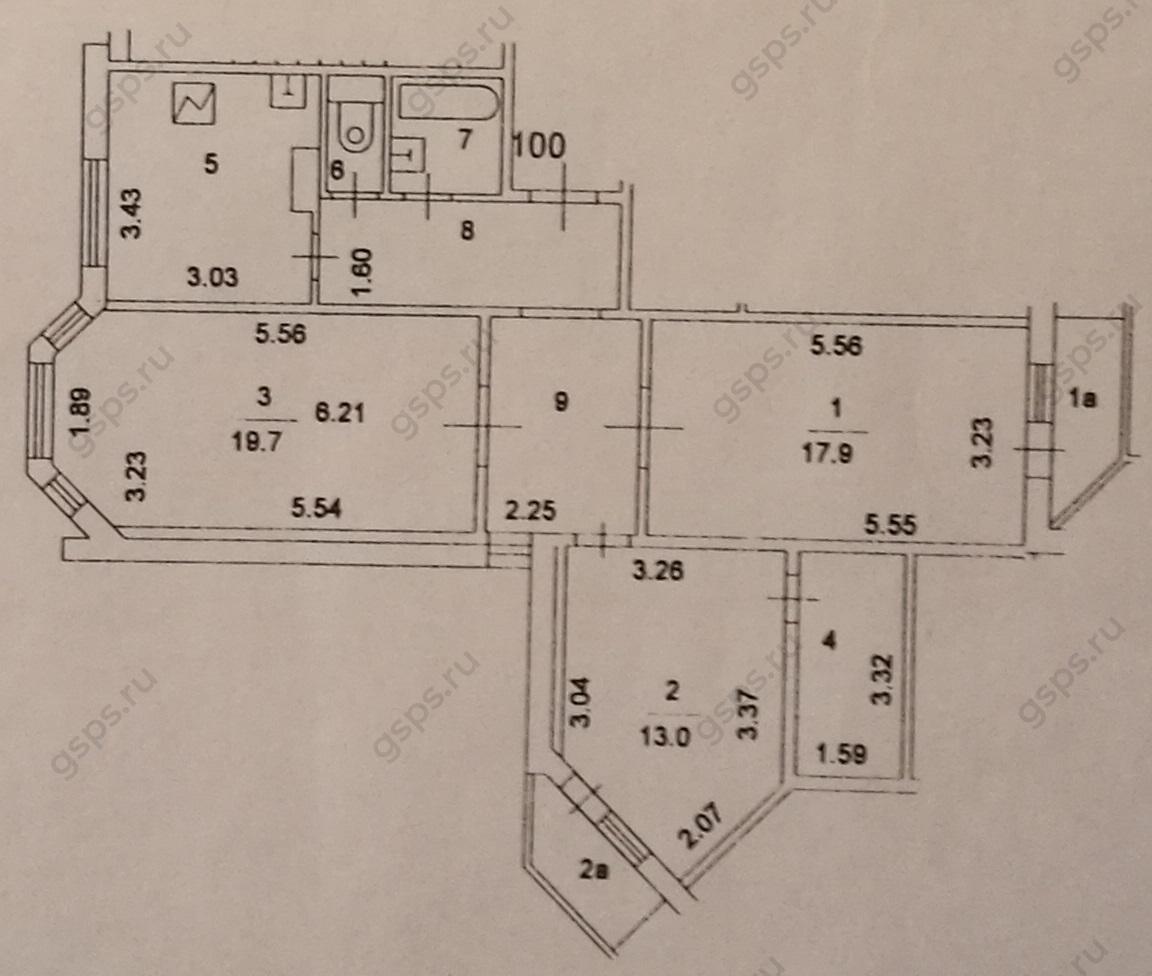 План БТИ трехкомнатной квартиры серии П3М