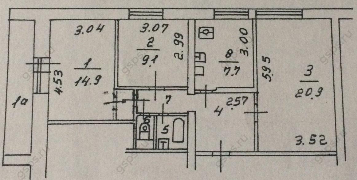 План трехкомнатной квартиры серии дома И522А