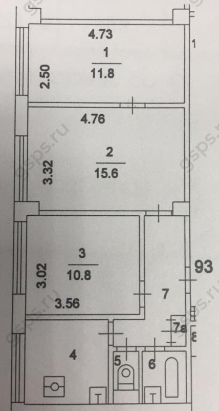 План БТИ трехкомнатной квартиры серии МГ 601