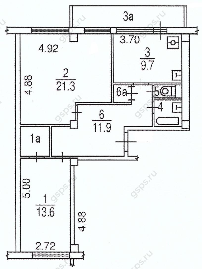 План БТИ двухкомнатная квартира серии МГ 601