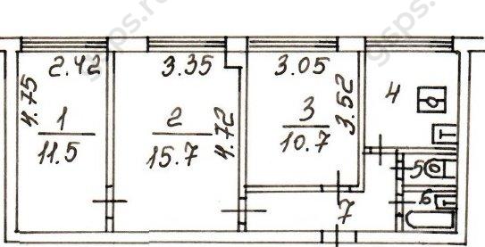 План БТИ трехкомнатной квартиры серии МГ 601