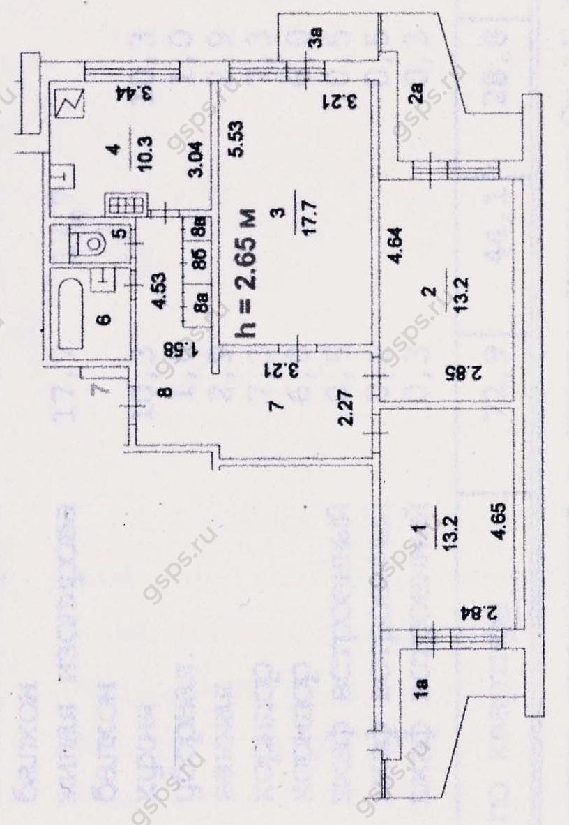 План БТИ трехкомнатной квартиры П22К