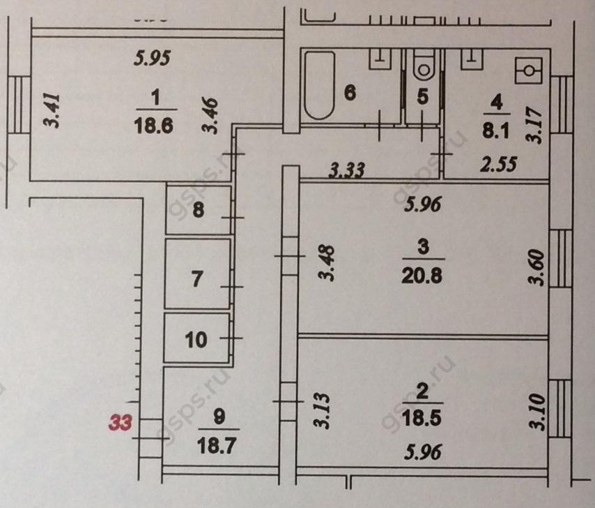 План БТИ трехкомнатной квартиры серии дома 1-410