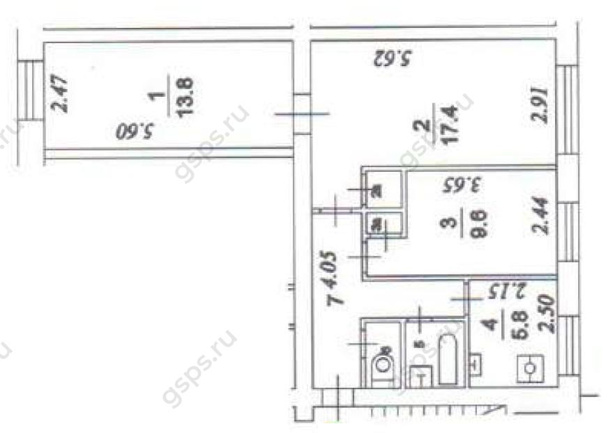 План БТИ трехкомнатной квартиры серии дома 1-511