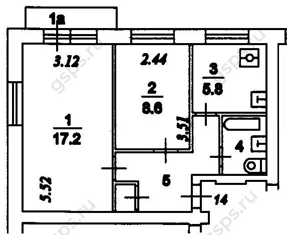 План БТИ двухкомнатной квартиры серии 1-511