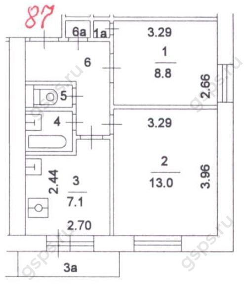 План БТИ двухкомнатной квартиры серии II-18