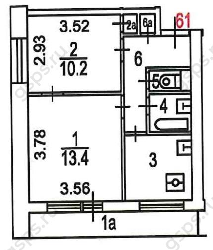 План БТИ двухкомнатной квартиры серии И209А