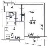План БТИ однокомнатной квартиры серии II-57