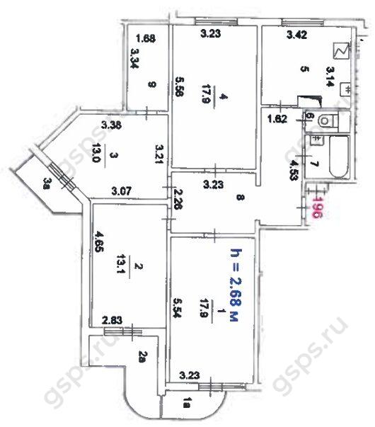 План БТИ четырехкомнатной квартиры серии П3М