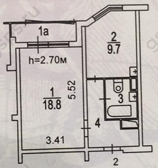 План БТИ однокомнатной квартиры серии П44К